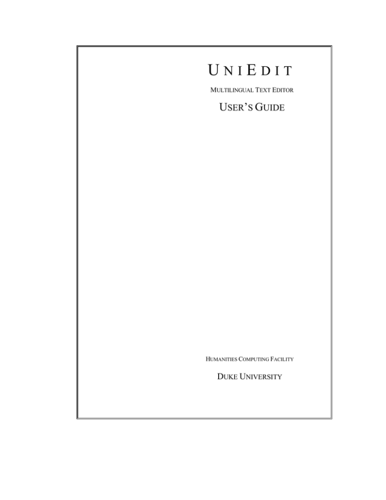 UniEdit User`s Guide UniEdit User`s Guide
