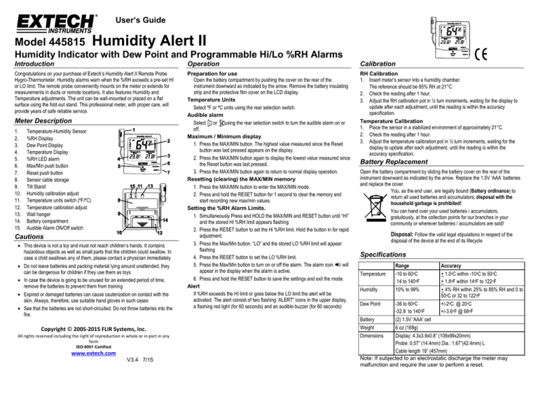 Extech Instruments 445815 User manual Extech Instruments 445815 User manual
