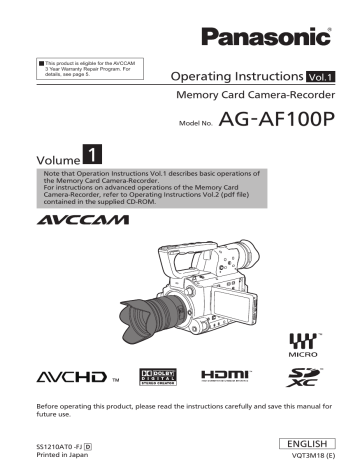 Panasonic AG-AF100P Operating instructions | Manualzz