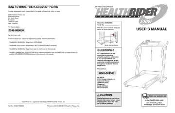 HealthRider HETL0990 S300I User's manual HealthRider HETL0990 S300I User's manual