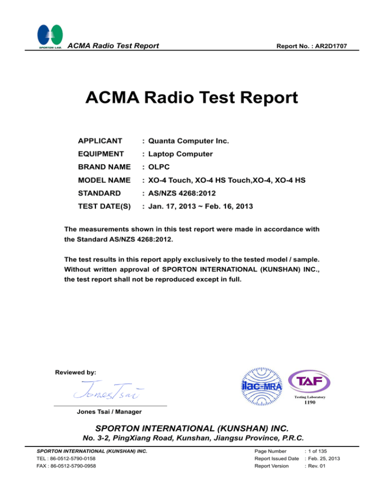 ACMA Radio Test Report ACMA Radio Test Report