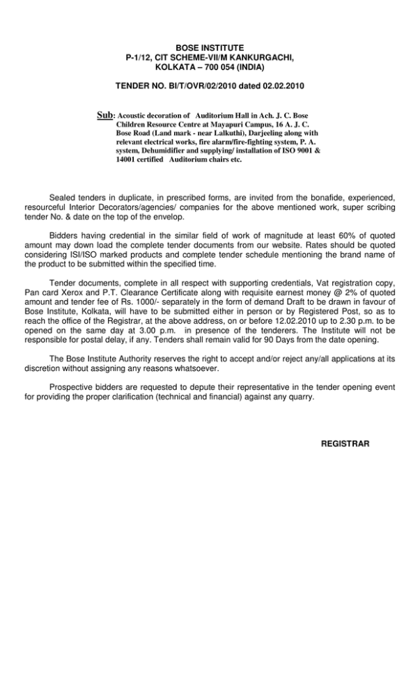 Bid documents with details Bid documents with details