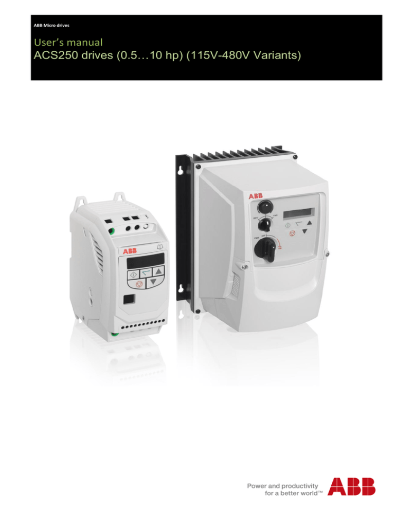 User`s manual ACS250 drives (0.5…10 hp) (115V User`s manual ACS250 drives (0.5…10 hp) (115V
