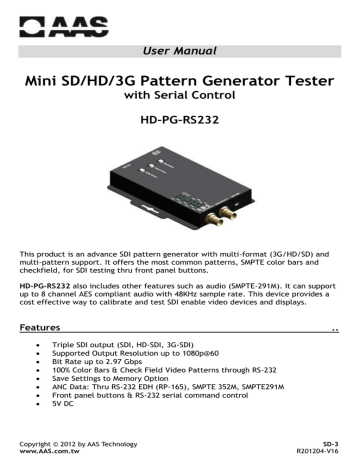 AAS HD-PG-RS232 Mini Pattern Generator User manual | Manualzz