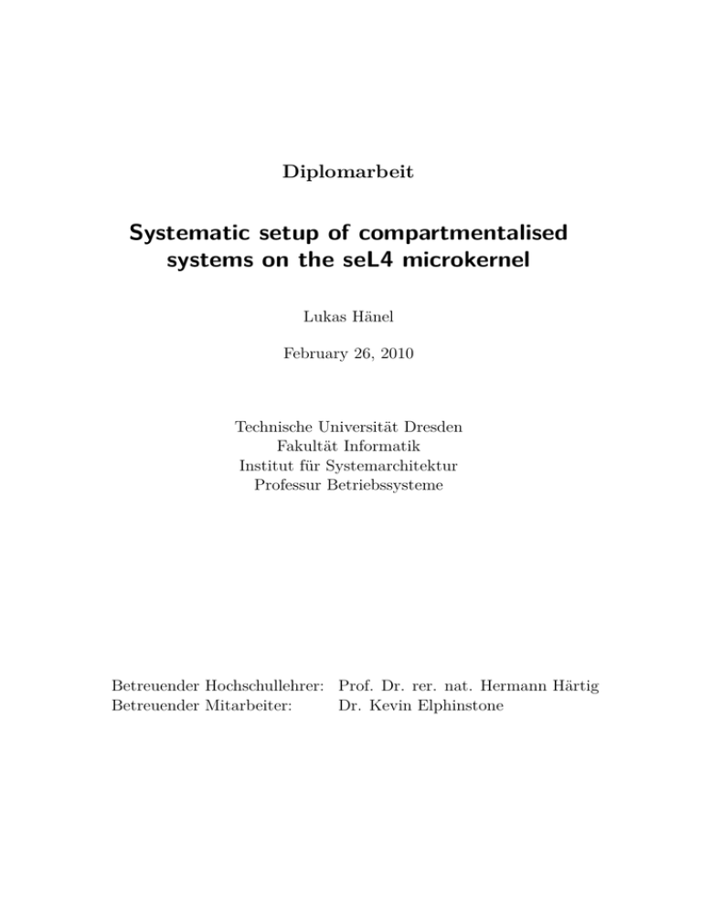 Systematic setup of compartmentalised systems on the seL4 Systematic setup of compartmentalised systems on the seL4