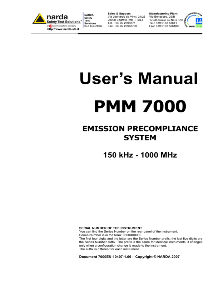 User`s Manual PMM 7000 User`s Manual PMM 7000
