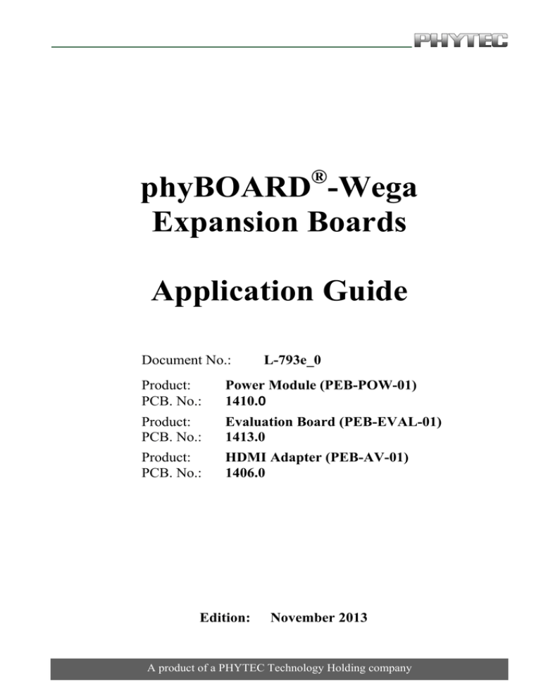 phyBOARD -Wega Expansion Boards Application Guide phyBOARD -Wega Expansion Boards Application Guide