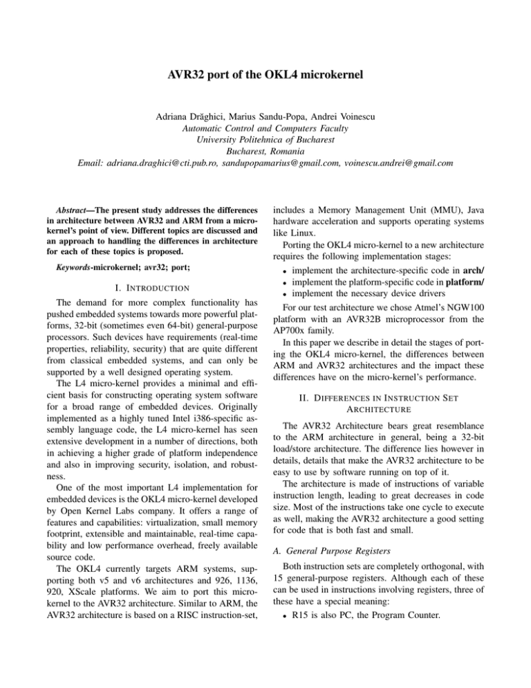 AVR32 port of the OKL4 microkernel AVR32 port of the OKL4 microkernel