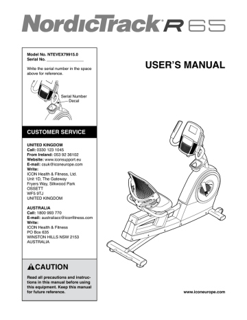 NordicTrack R 65 NTEVEX79915.0 User manual | Manualzz