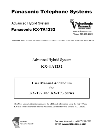 Panasonic KX-TA1232 User Manual Addendum Panasonic KX-TA1232 User Manual Addendum