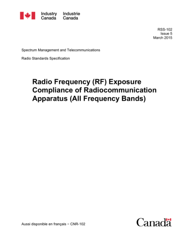 Industry Canada - RSS-102 RF Exposure Compliance March 2015 Industry Canada - RSS-102 RF Exposure Compliance March 2015