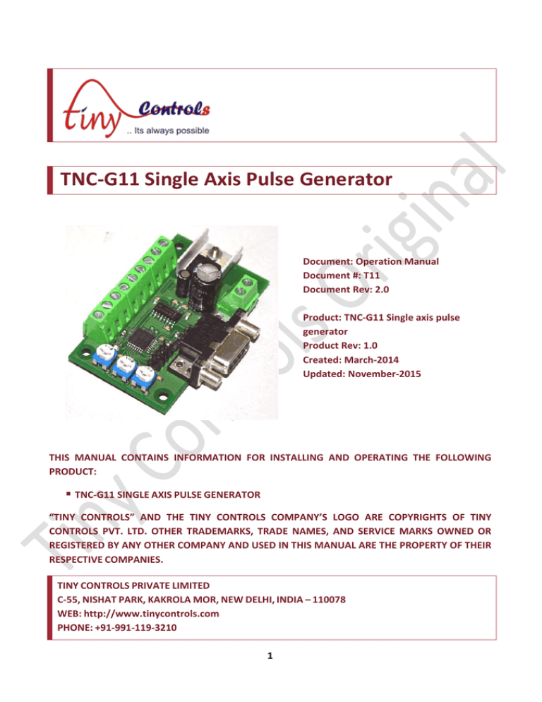 TNC-G11 Single Axis Pulse Generator TNC-G11 Single Axis Pulse Generator