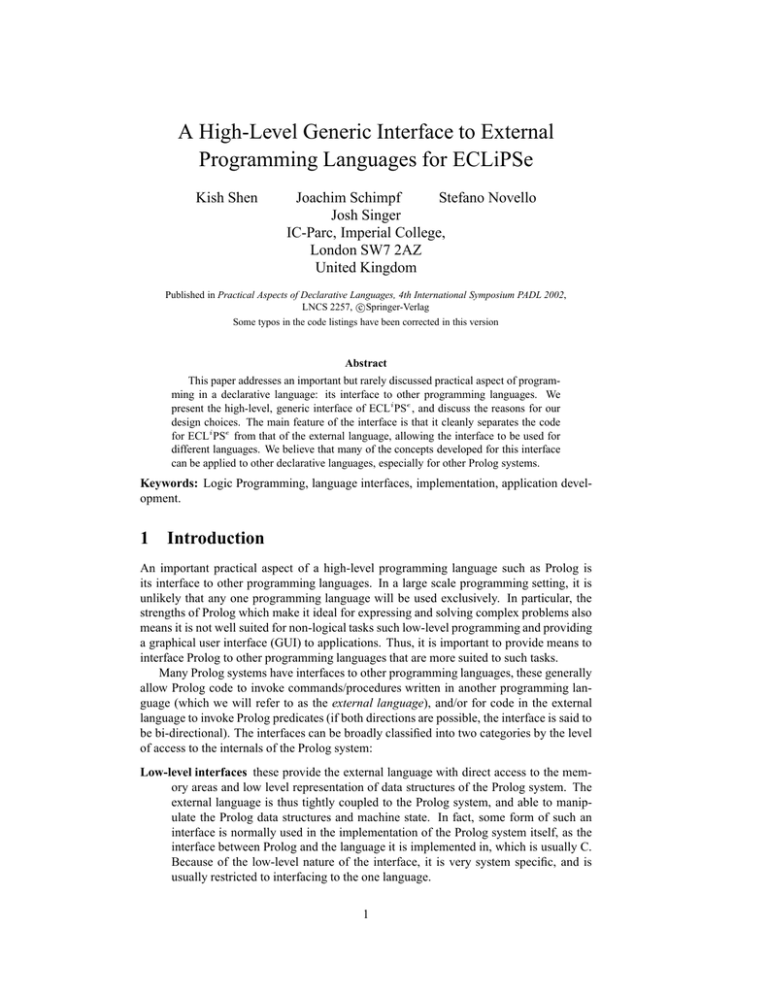 A High-Level Generic Interface to External Programming A High-Level Generic Interface to External Programming