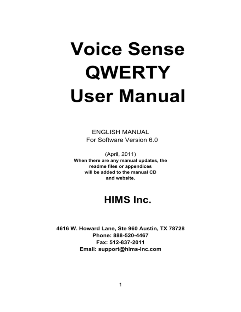 Voice Sense QWERTY User Manual (Ver 6.0)_HIMS Voice Sense QWERTY User Manual (Ver 6.0)_HIMS