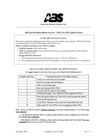 2015 Version 7 Payroll Update Instructions 2015 Version 7 Payroll Update Instructions