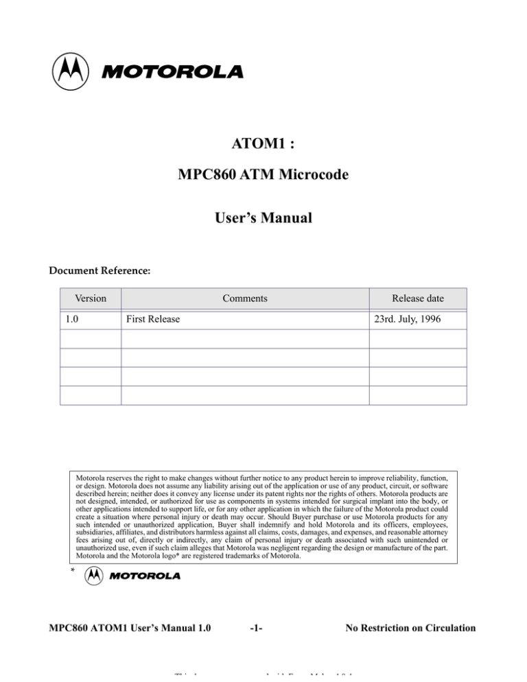 ATOM1 : MPC860 ATM Microcode User`s Manual ATOM1 : MPC860 ATM Microcode User`s Manual