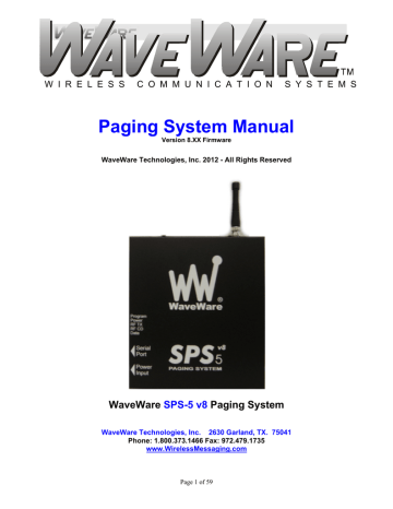 Paging System Manual - WaveWare Technologies, Inc Paging System Manual - WaveWare Technologies, Inc