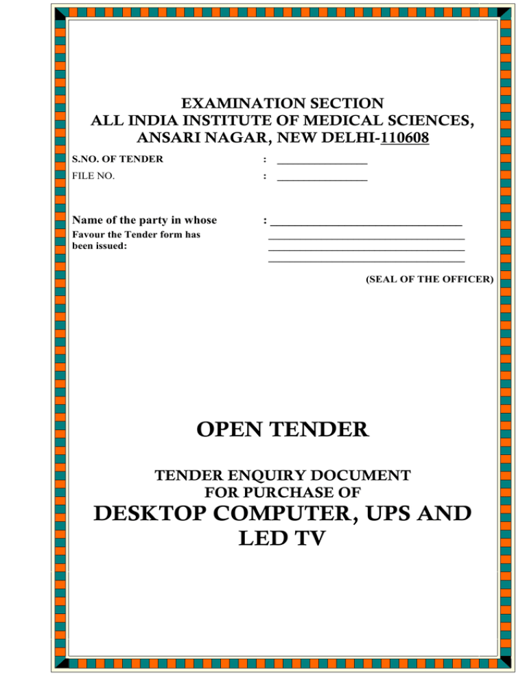 Tender Enquiry Document For Purchase of Desktop Tender Enquiry Document For Purchase of Desktop