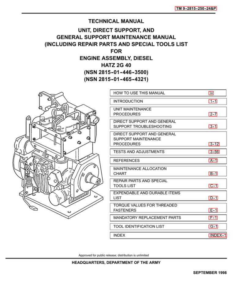 including repair parts and special tools list for including repair parts and special tools list for