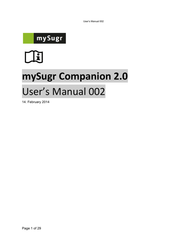 mySugr Companion 2.0 User`s Manual 002 mySugr Companion 2.0 User`s Manual 002