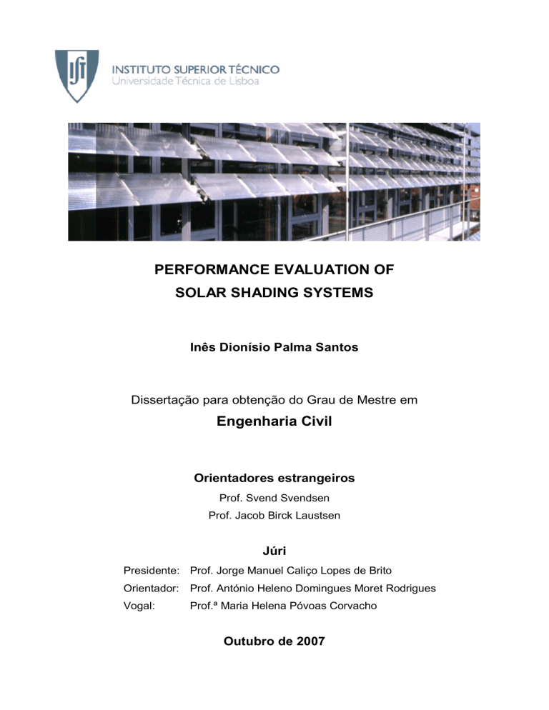 PERFORMANCE EVALUATION OF SOLAR SHADING SYSTEMS PERFORMANCE EVALUATION OF SOLAR SHADING SYSTEMS