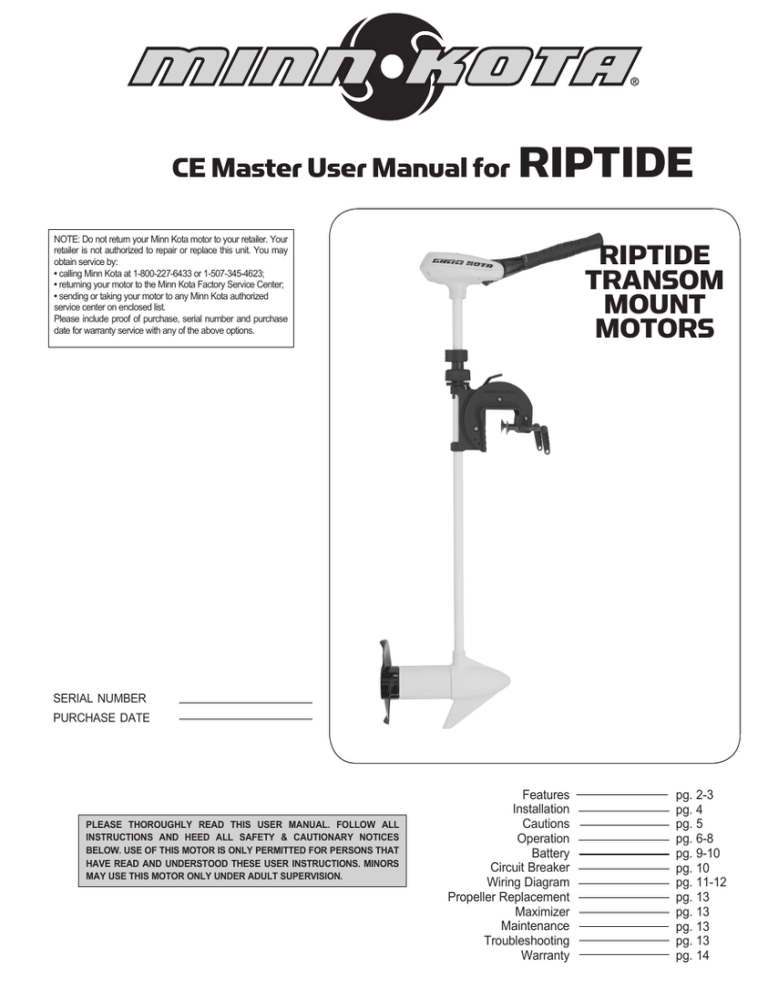 RIPTIDE TRANSOM MOUNT MOTORS CE Master User Manual for RIPTIDE TRANSOM MOUNT MOTORS CE Master User Manual for