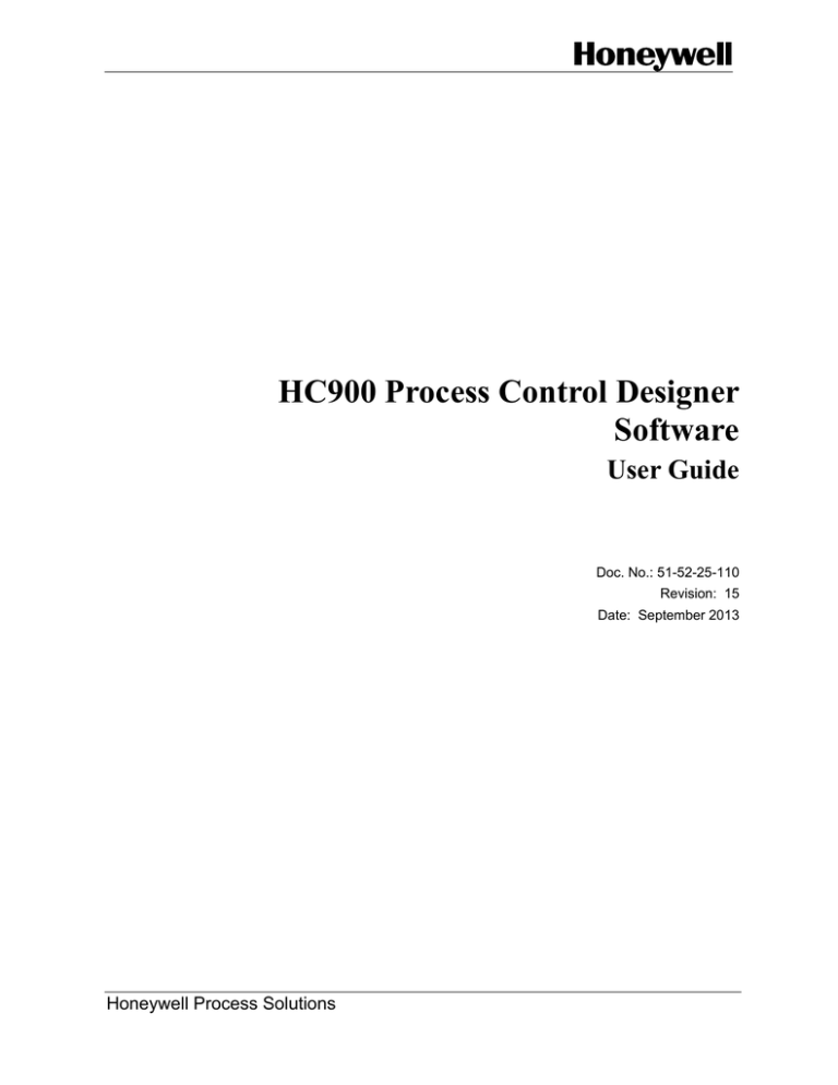 Honeywell HC900 Process Control Designer Software User Manual Honeywell HC900 Process Control Designer Software User Manual