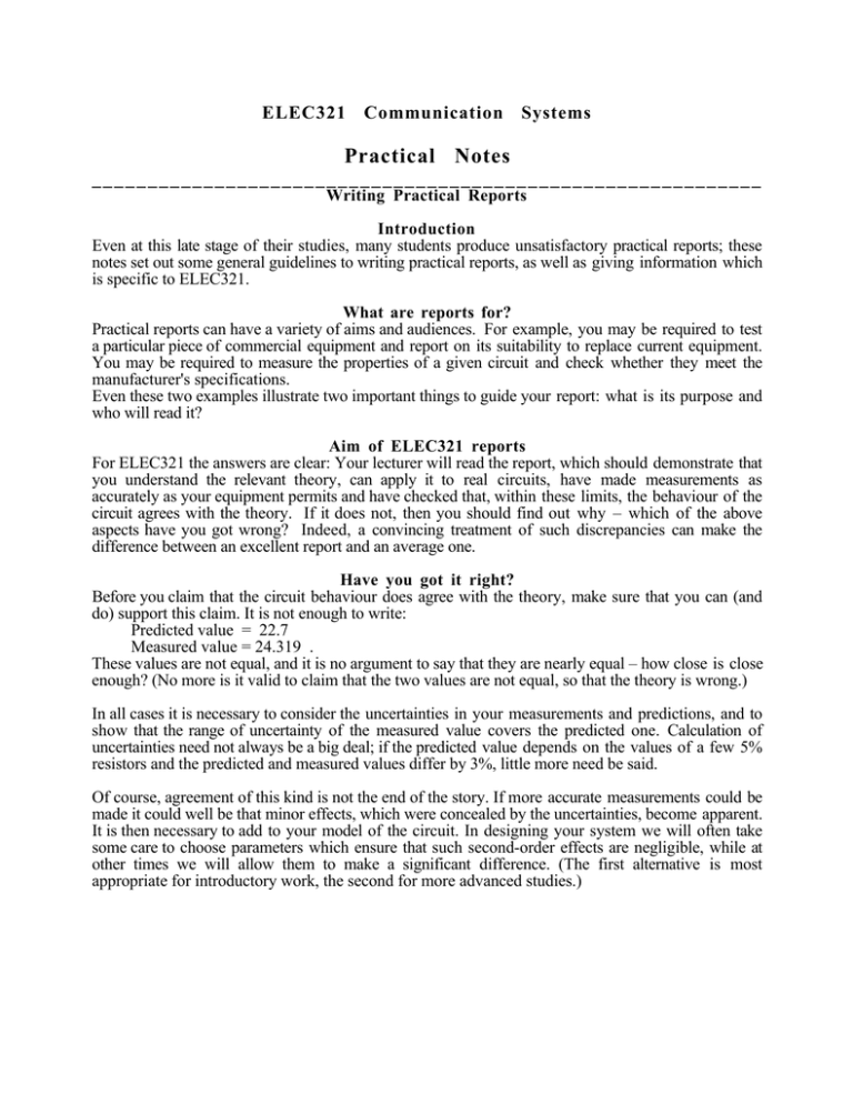 Practical Notes Practical Notes