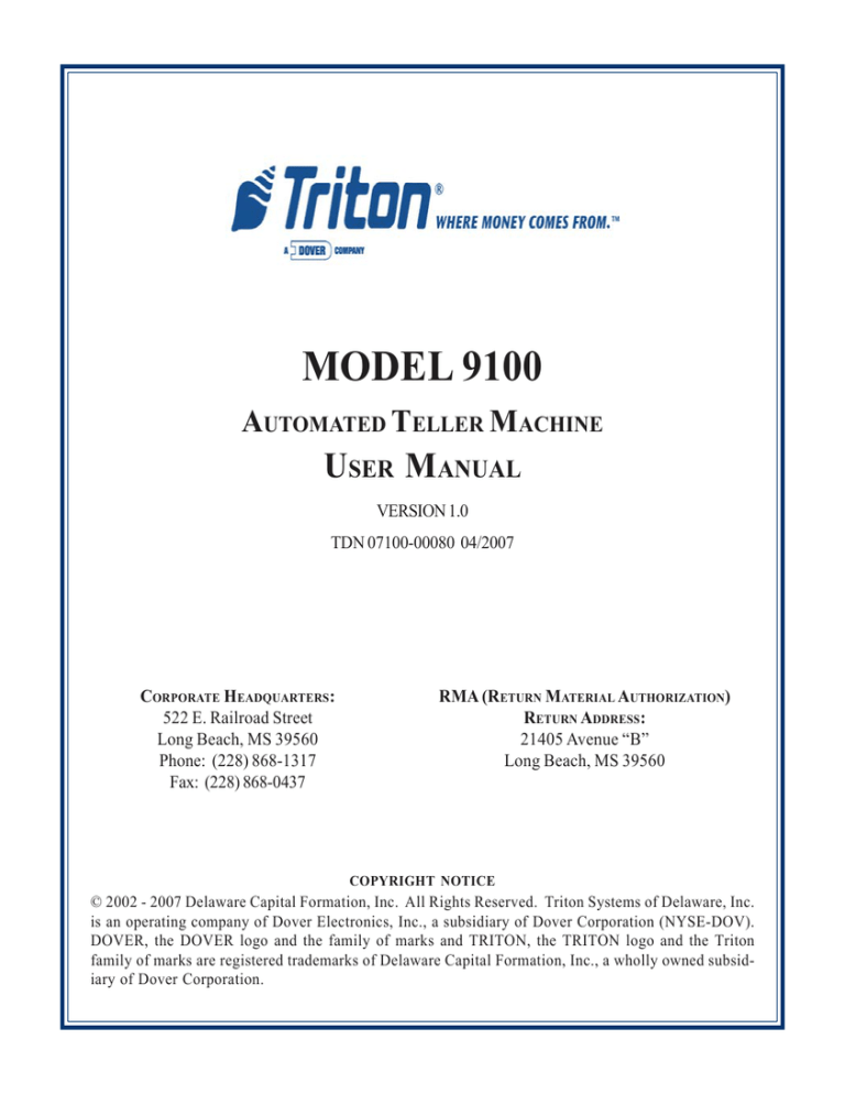 Triton Systems 9100 Series Owner's manual Triton Systems 9100 Series Owner's manual