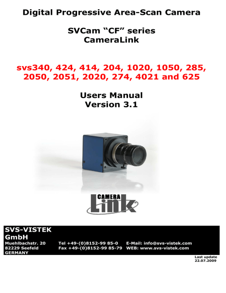 Chapter 2 Progressive Scan Camera Manual Page Chapter 2 Progressive Scan Camera Manual Page