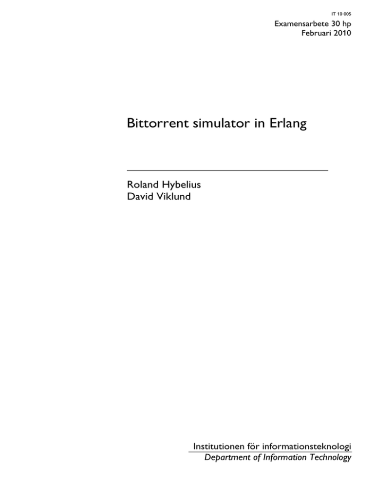 Bittorrent simulator in Erlang Bittorrent simulator in Erlang