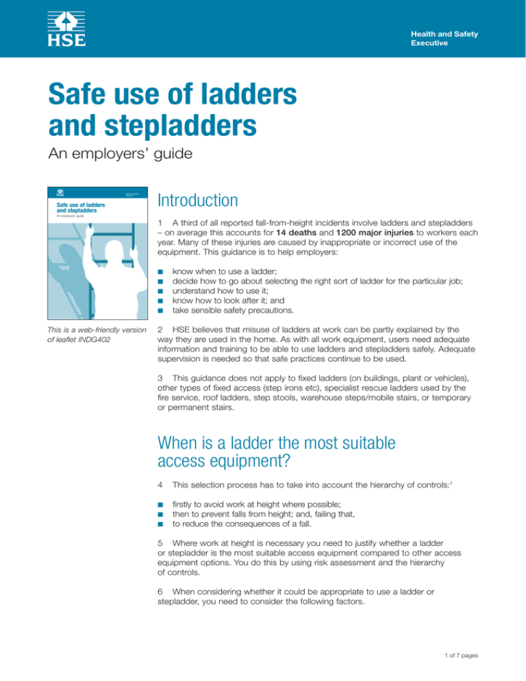 indg402 - Safe use of ladders and stepladders: An employers` guide indg402 - Safe use of ladders and stepladders: An employers` guide