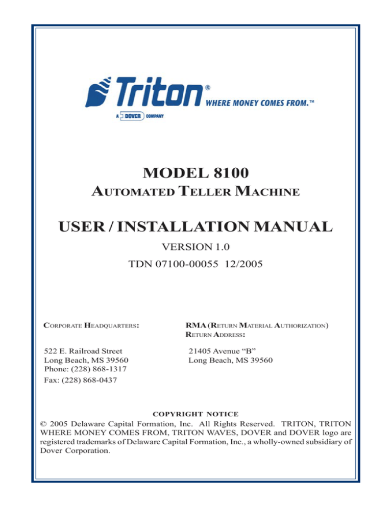 Triton 8100 User & Installation Manual (1.0) Triton 8100 User & Installation Manual (1.0)