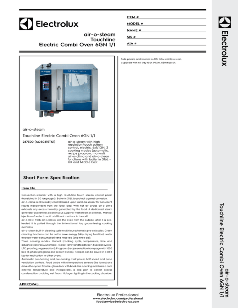 Touchline Electric Combi Oven 6GN 1/1 Touchline Electric Combi Oven 6GN 1/1