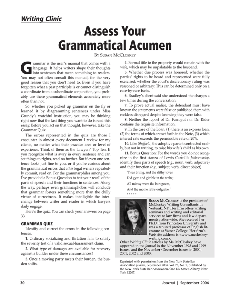 Assess Your Grammatical Acumen Assess Your Grammatical Acumen