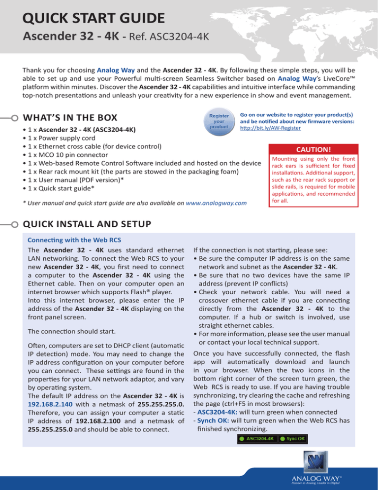 QUICK START GUIDE QUICK START GUIDE