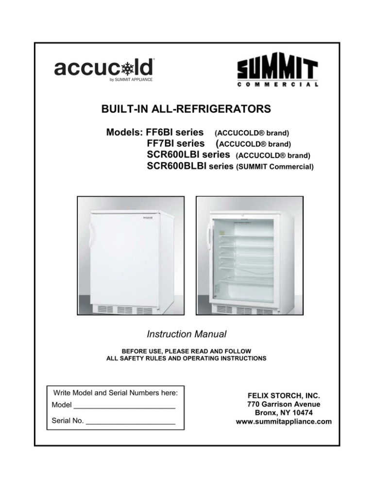 Summit SCR600LCSS User manual Summit SCR600LCSS User manual