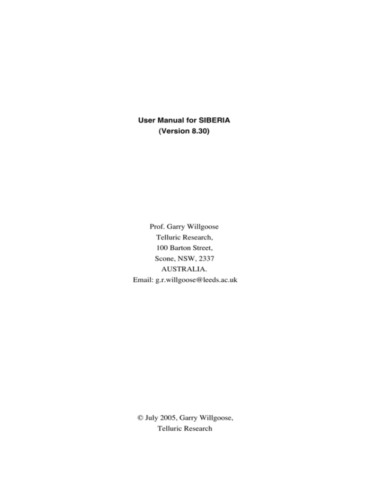 User Manual for SIBERIA (Version 8.30) Prof User Manual for SIBERIA (Version 8.30) Prof