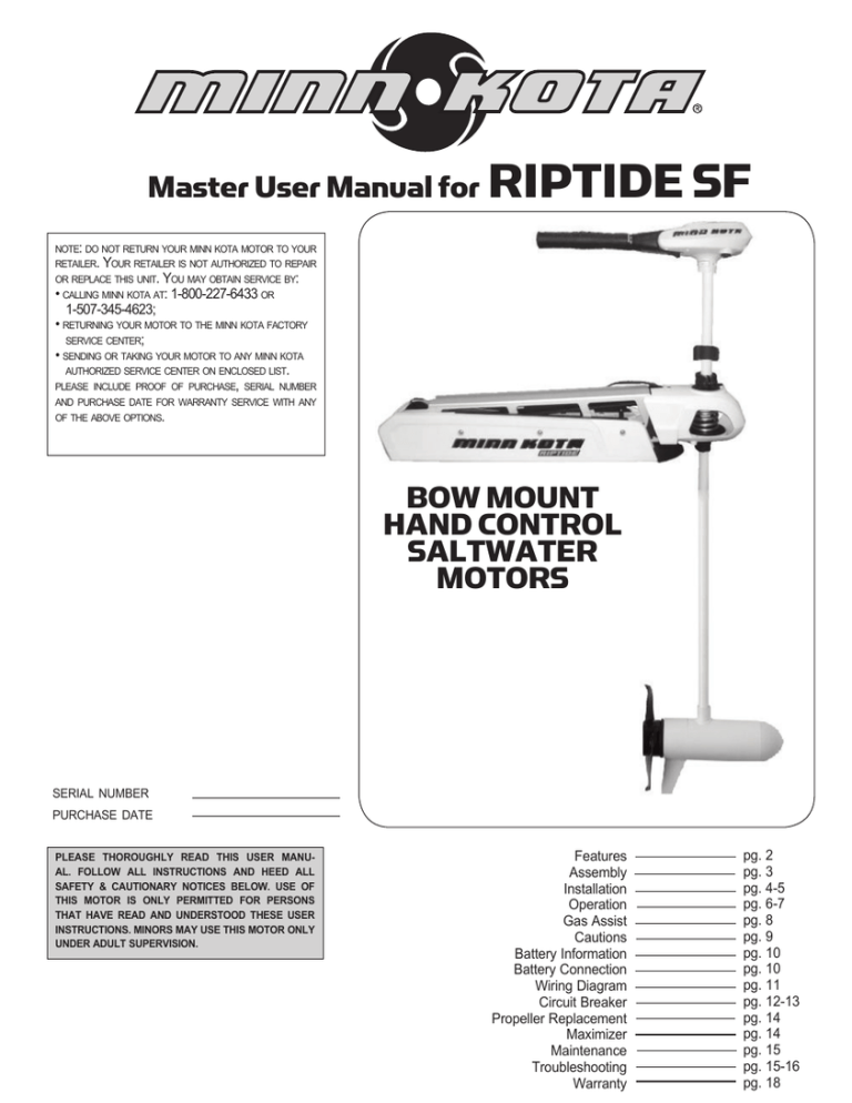 Master User Manual for RIPTIDE SF BOW MOUNT HAND Master User Manual for RIPTIDE SF BOW MOUNT HAND