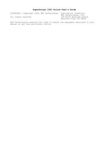 SuperScript 100C Online User`s Guide SuperScript 100C Online User`s Guide