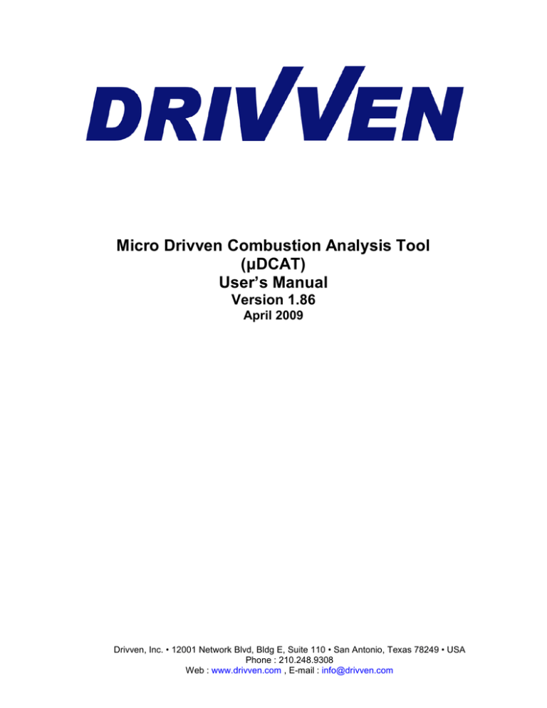 Micro Drivven Combustion Analysis Tool (µDCAT) User`s Manual Micro Drivven Combustion Analysis Tool (µDCAT) User`s Manual
