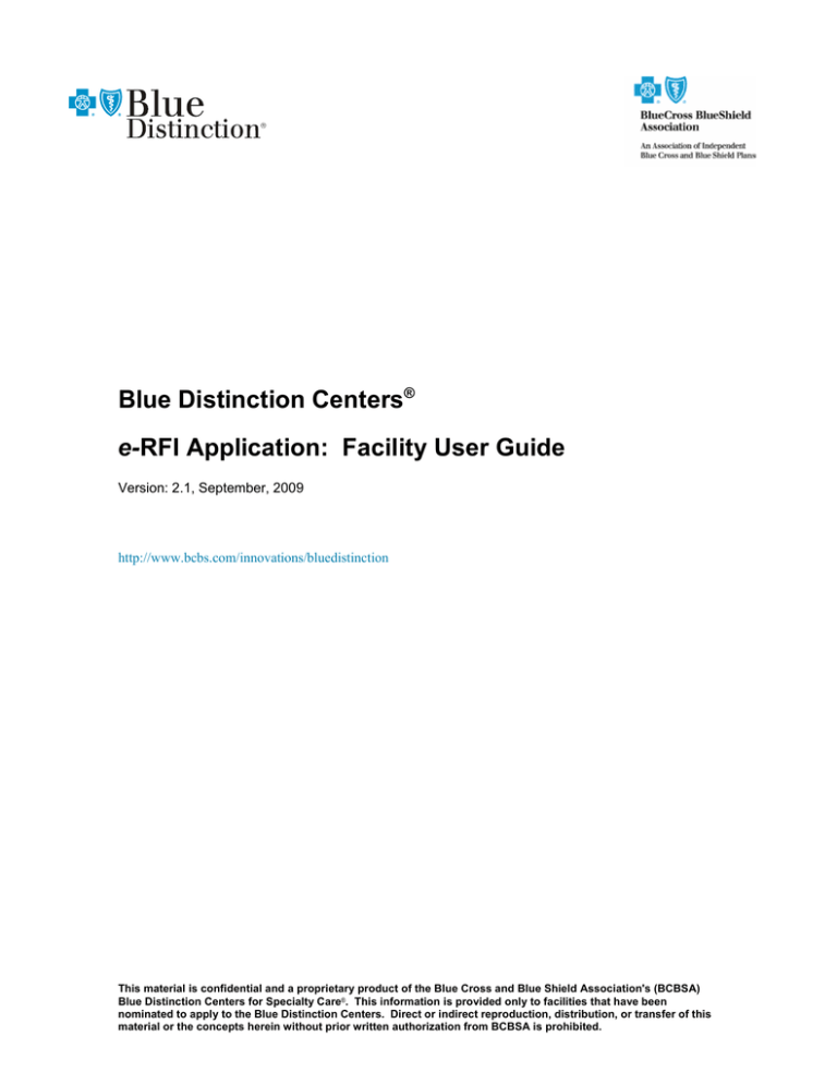 Blue Distinction Centers® e-RFI Application: Facility User Guide Blue Distinction Centers® e-RFI Application: Facility User Guide