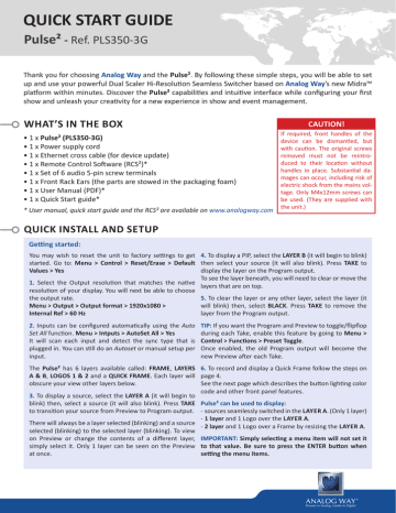 Analog way Pulse Quick start guide Analog way Pulse Quick start guide