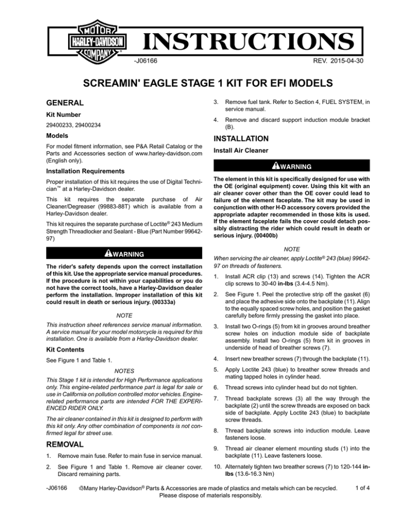 Screamin` Eagle Stage I Air Cleaner Kit - Harley Screamin` Eagle Stage I Air Cleaner Kit - Harley
