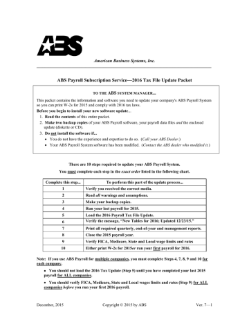 2016 Version 7 Payroll Update Instructions 2016 Version 7 Payroll Update Instructions