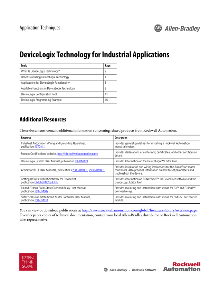 DeviceLogix Technology for Industrial Applications DeviceLogix Technology for Industrial Applications