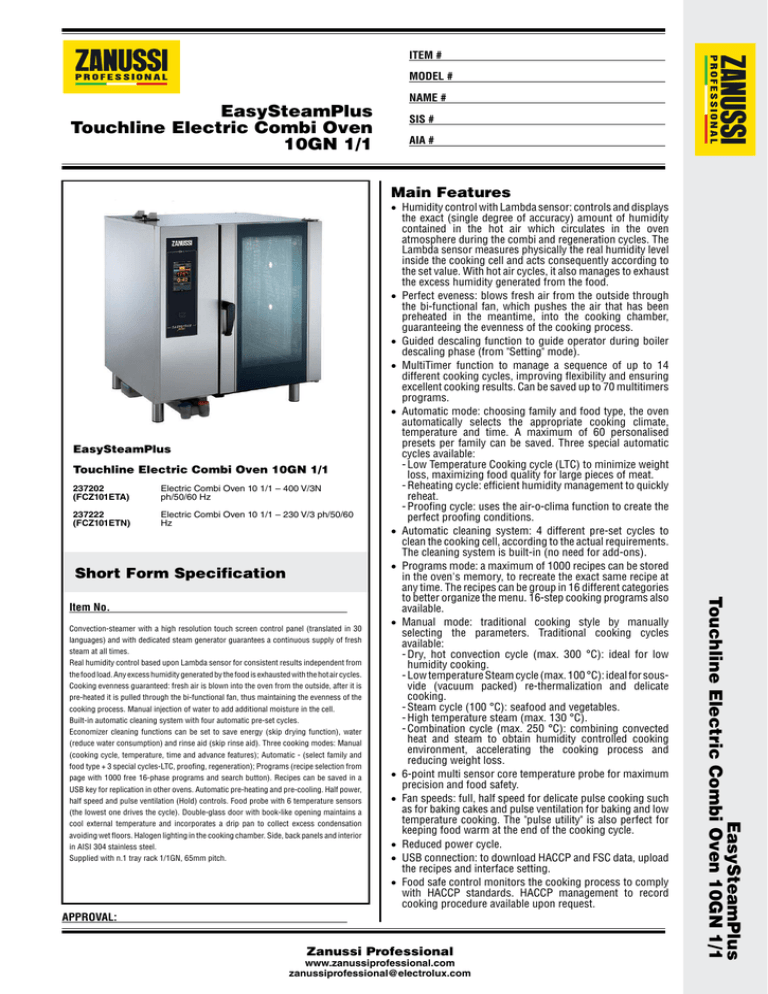 EasySteamPlus Touchline Electric Combi Oven 10GN 1 EasySteamPlus Touchline Electric Combi Oven 10GN 1