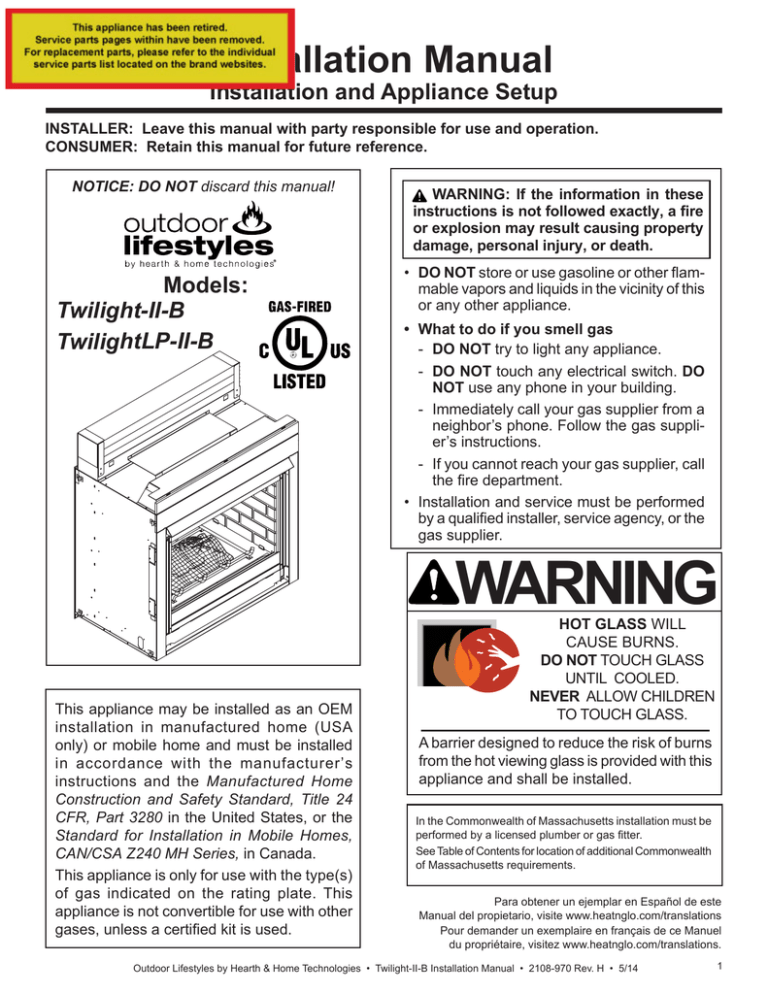 Installation Manual - Hearth & Home Technologies Installation Manual - Hearth & Home Technologies