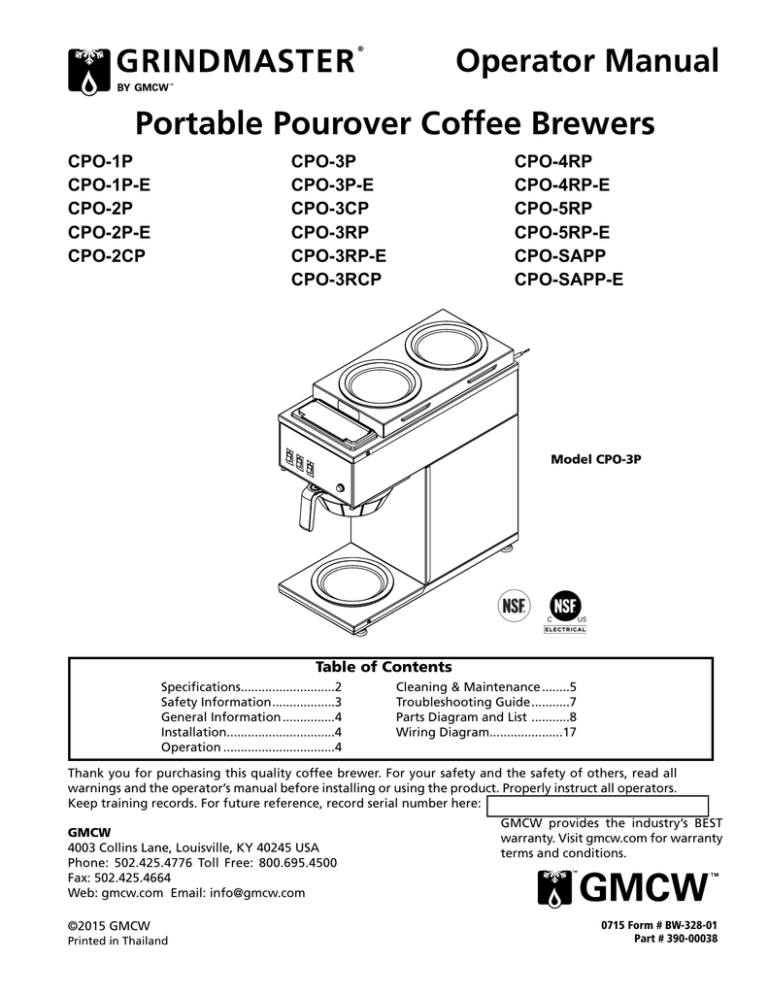 BW-328-01 Pourover Brewer w Ready Light Manual BW-328-01 Pourover Brewer w Ready Light Manual