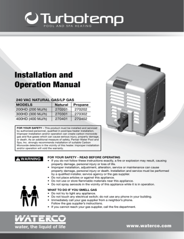 Waterco Turbotemp 400HD Installation and Operation Manual | Manualzz